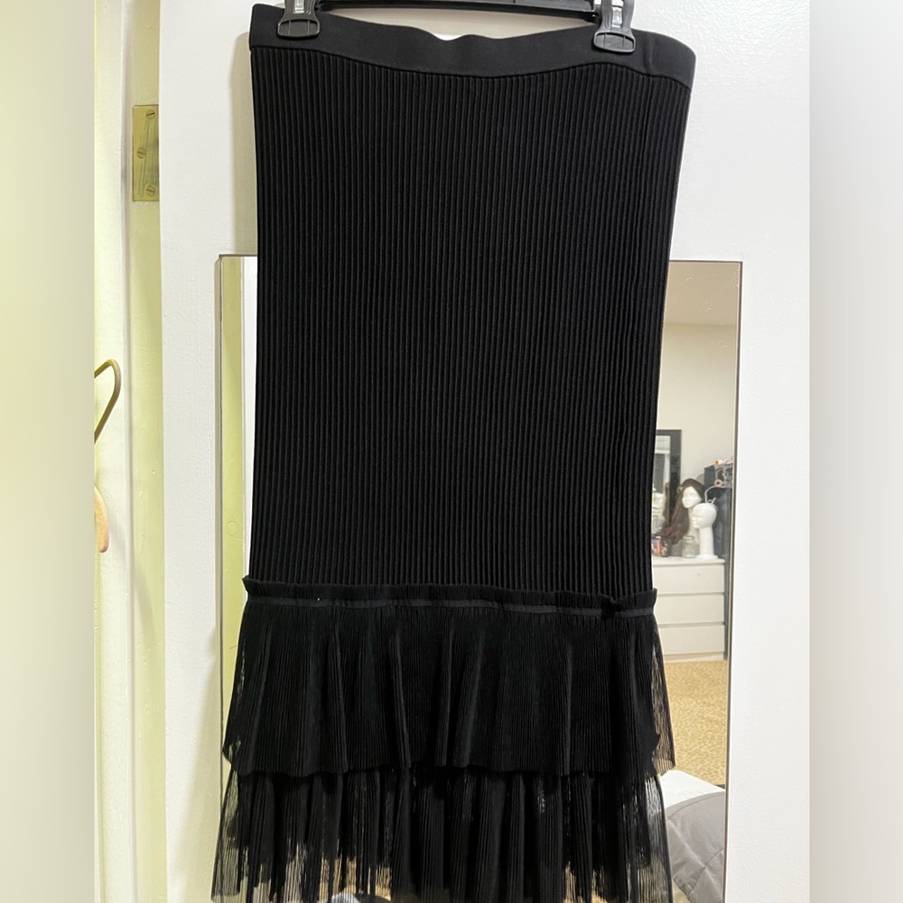 JONATHAN SIMKHAI ribbed black skirt with tulle bottom